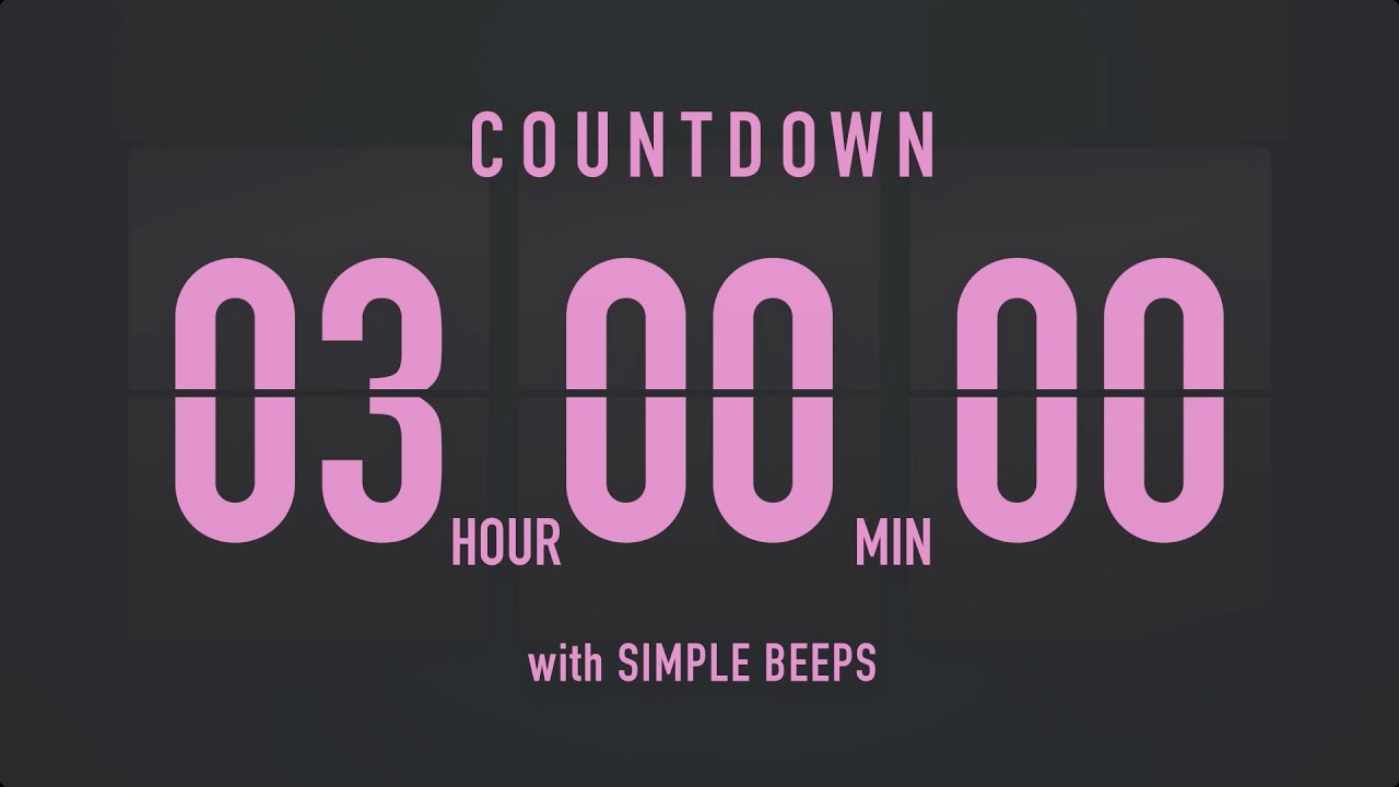 3 Hour  Countdown Timer ⏳ Flip Clock with Simple Beeps 💕🖤