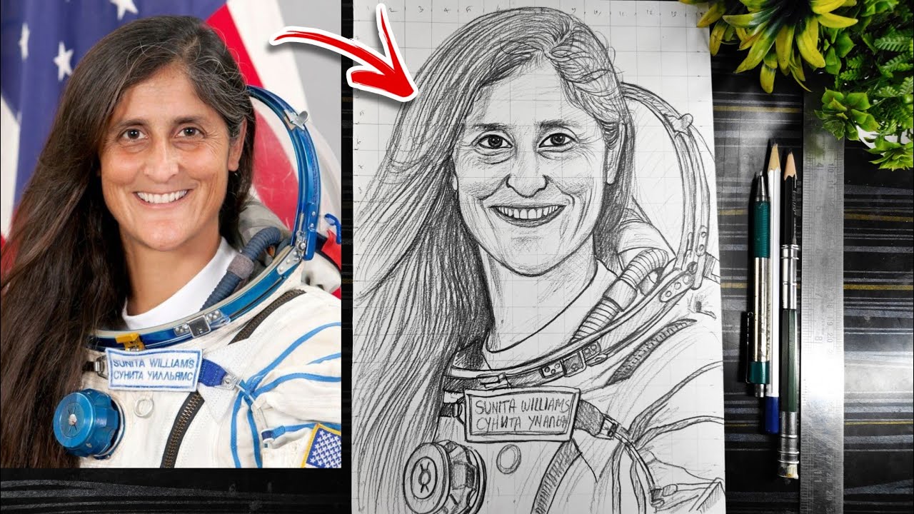 How To Draw Sunita Williams, NASA Astronauts Sunitha Williams Drawing Sketch, Return Home From Space
