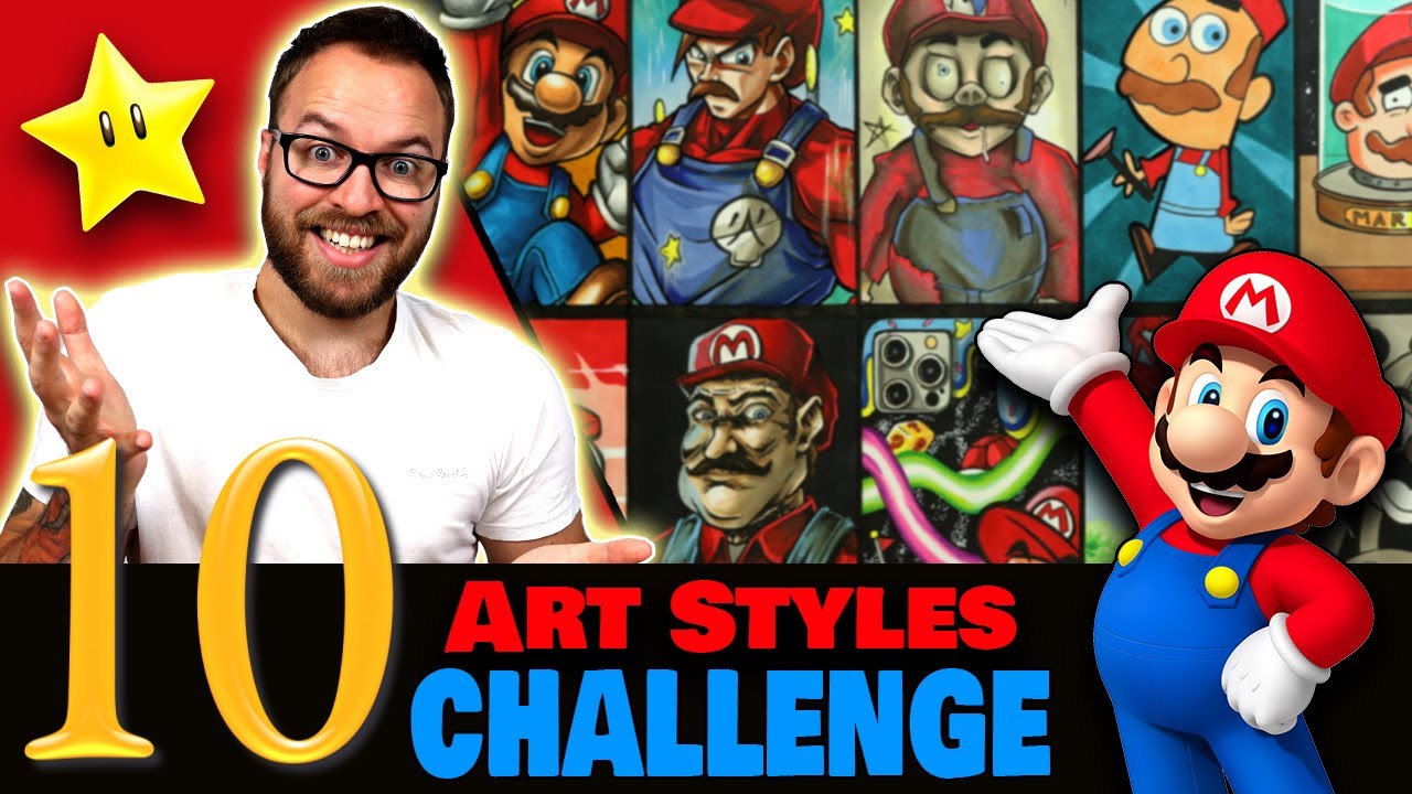 Drawing in 10 DIFFERENT STYLES..? | Art Style SWAP Challenge | MARIO