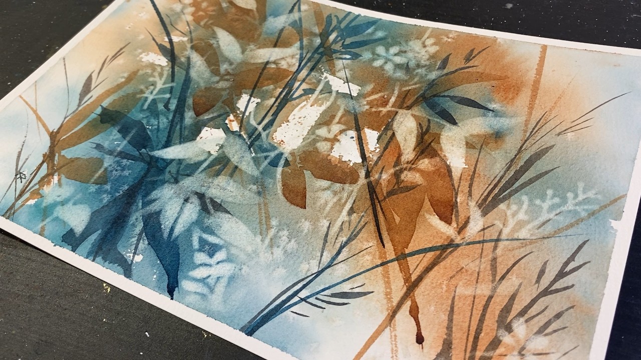 Reverse Stenciling WATERCOLOR Floral - relaxing real time painting process - 354