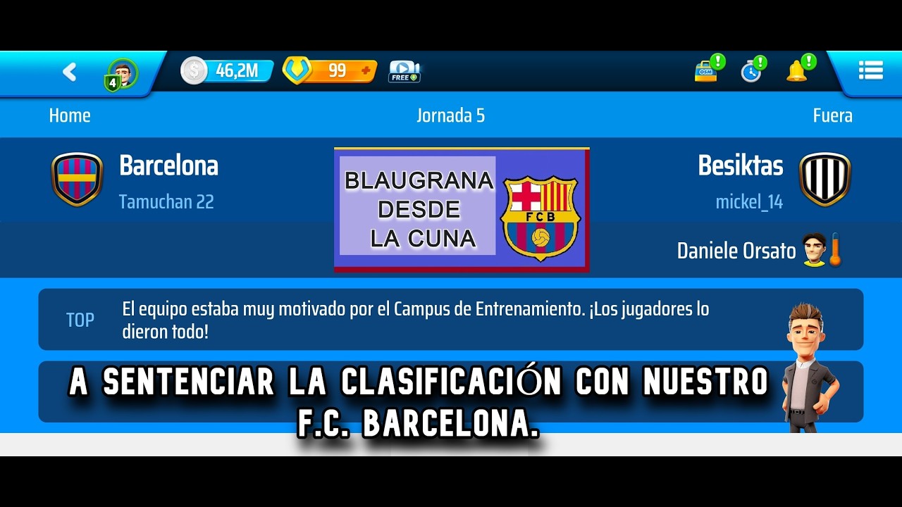 Conseguimos la clasificación con nuestro Barcelona, estamos a punto de clasificar fase de grupos.