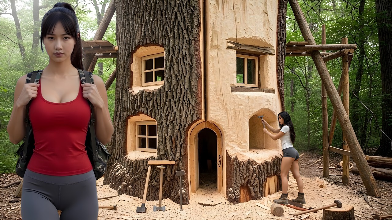 TIMELAPSE - Off Grid Survival Shelter | Giant Tree Bunker Build in the Wild