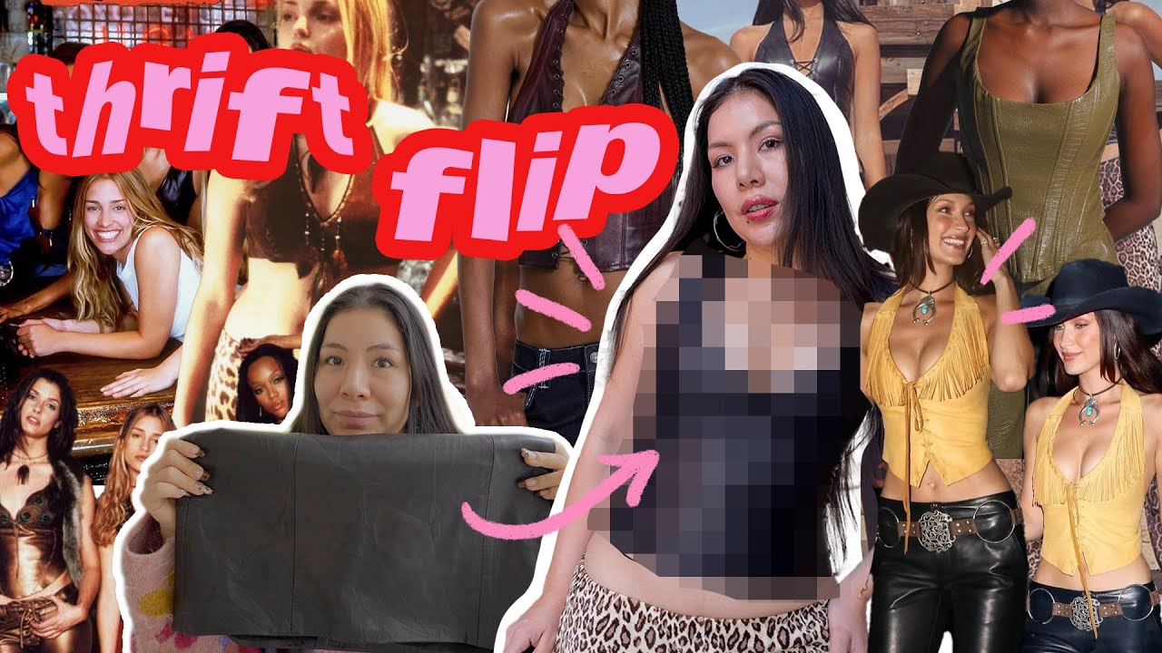 Turning a leather skirt into a custom leather corset.. cowboy-core?? | THRIFT FLIP ✨