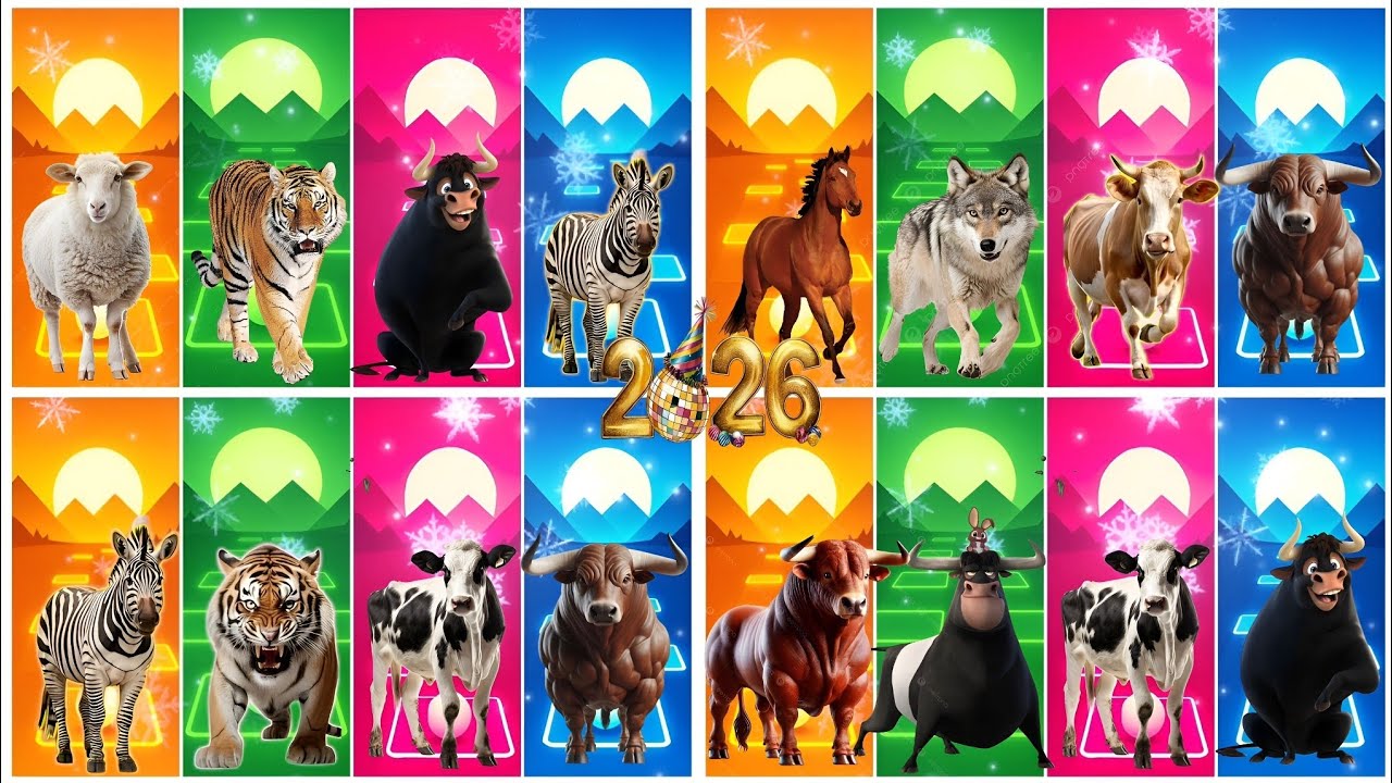 Funny Wolf 🐺🆚 Funny Tiger 🐅🆚 Funny Bull 🐂🆚 Funny Zebra 🦓🆚 Tiles Hop EDM Rush