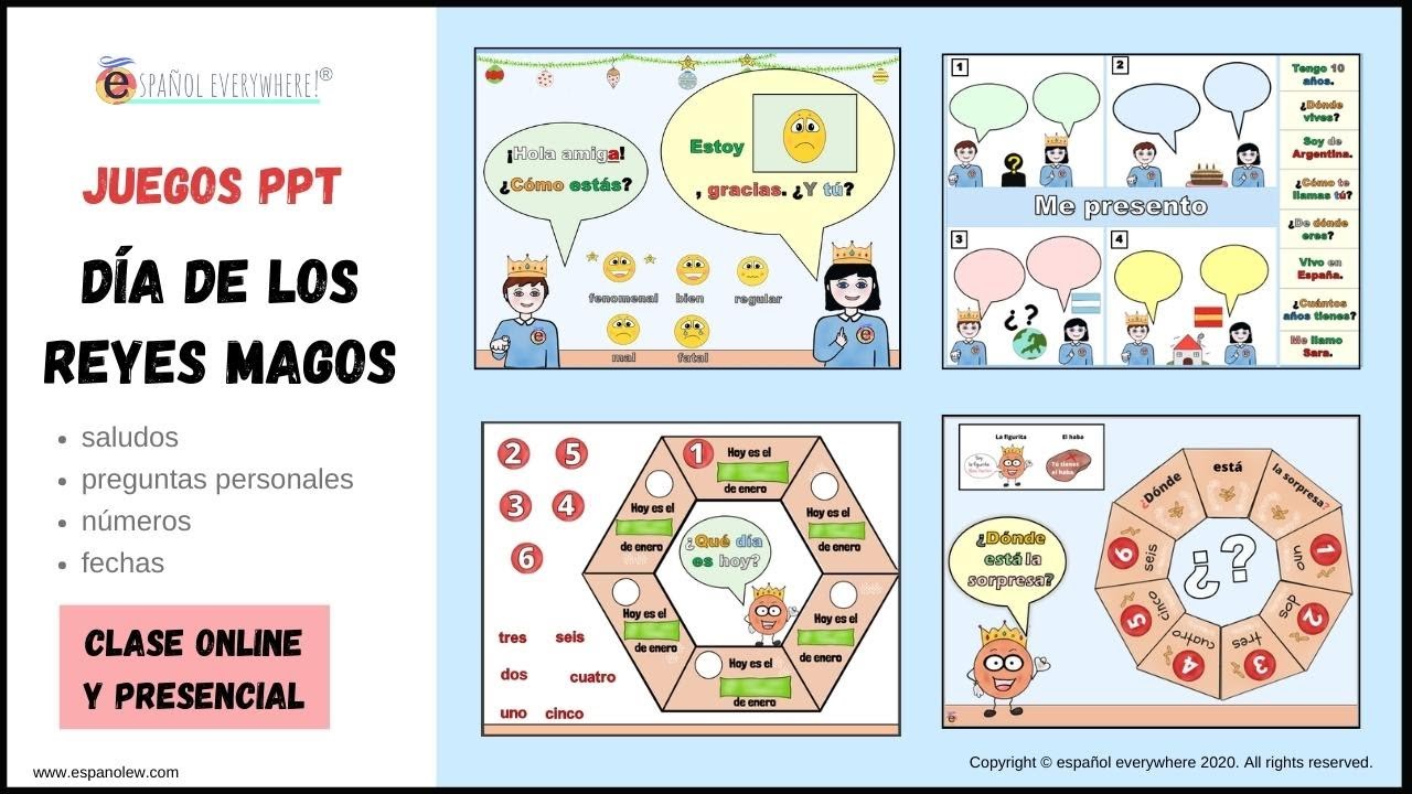 💻JUEGOS PPT DÍA DE REYES- Números, fechas, saludos y preguntas personales.