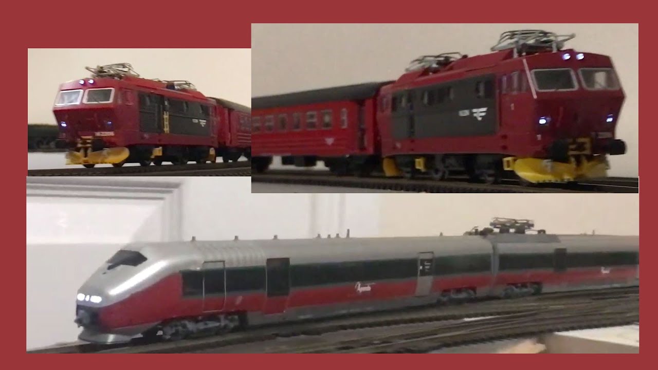 NSB in HO c2003 (Norwegian trains): NMJ BM73b express unit VS Roco EL16 on Østfoldbanen services