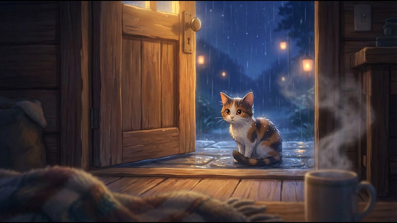 POV: A Rainy Night with Stray Cats at My Door | Ghibli-Style ASMR