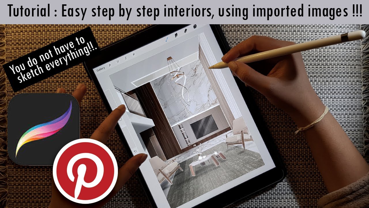 Простое руководство по Procreate: как создать эскиз гостиной с помощью изображений Pinterest? 