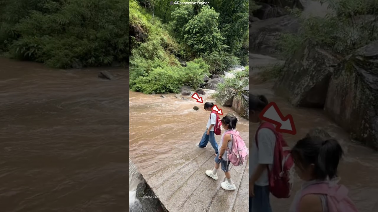 Stranger Risks His Safety to Help Schoolgirls Cross a Flooded Road ❤️ #shorts