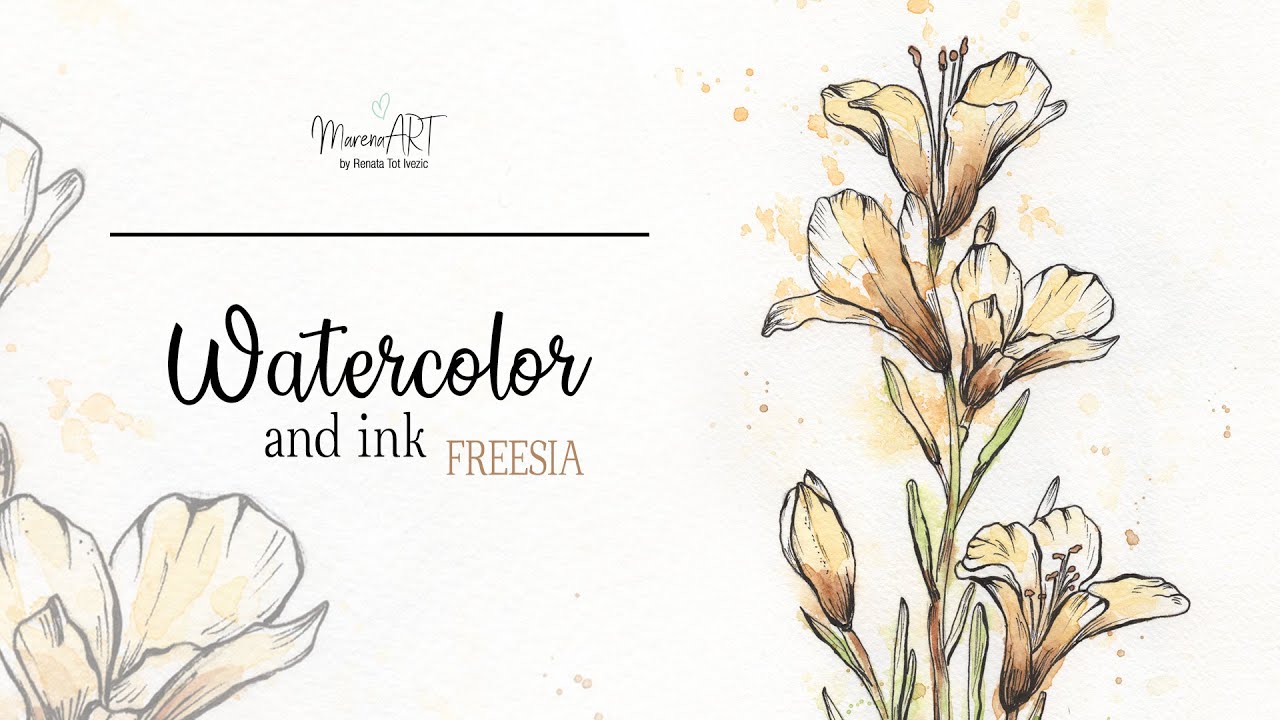 AMAZING Ink and Watercolor Freesia + free sketch