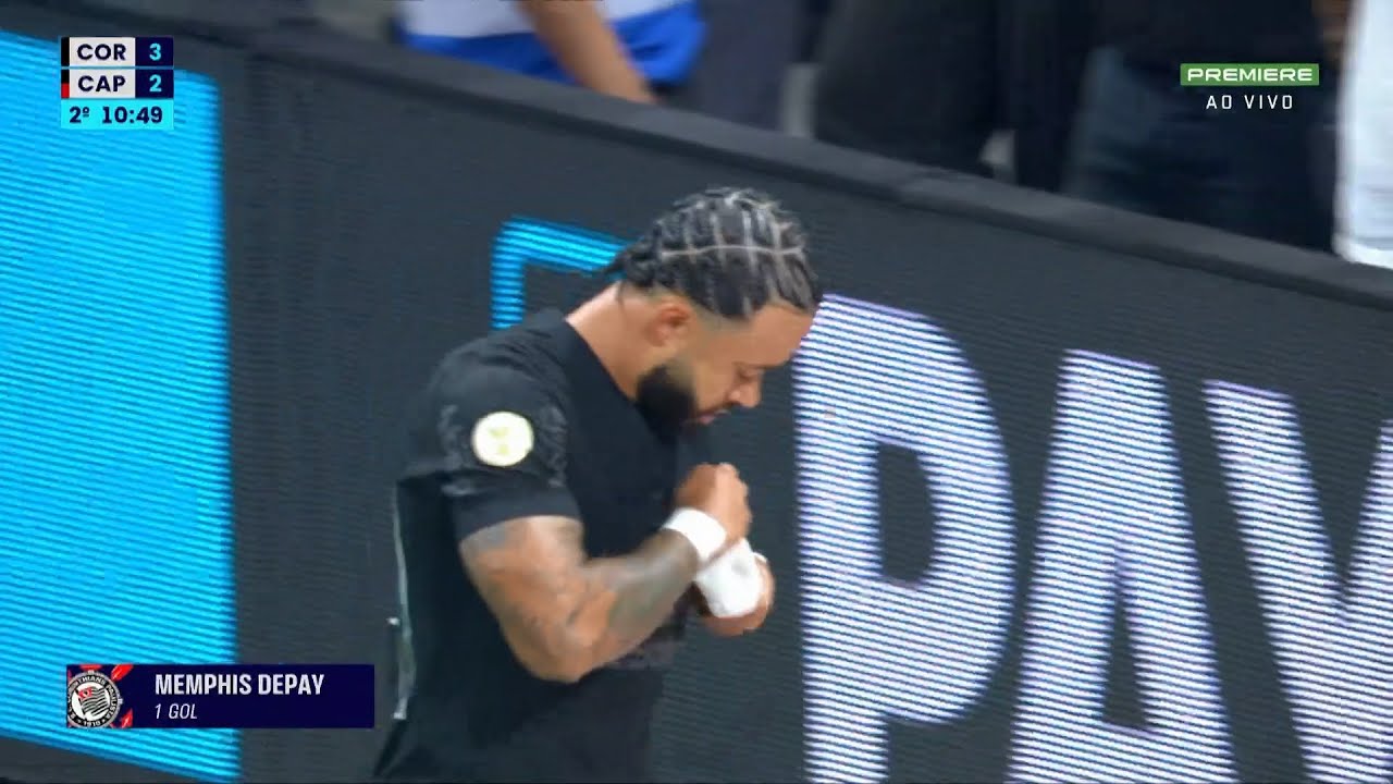 Primeiro gol de Memphis Depay pelo Corinthians - Corinthians 5 x 2 Ath&eacute;tico-PR - Brasileir&atilde;o 2024