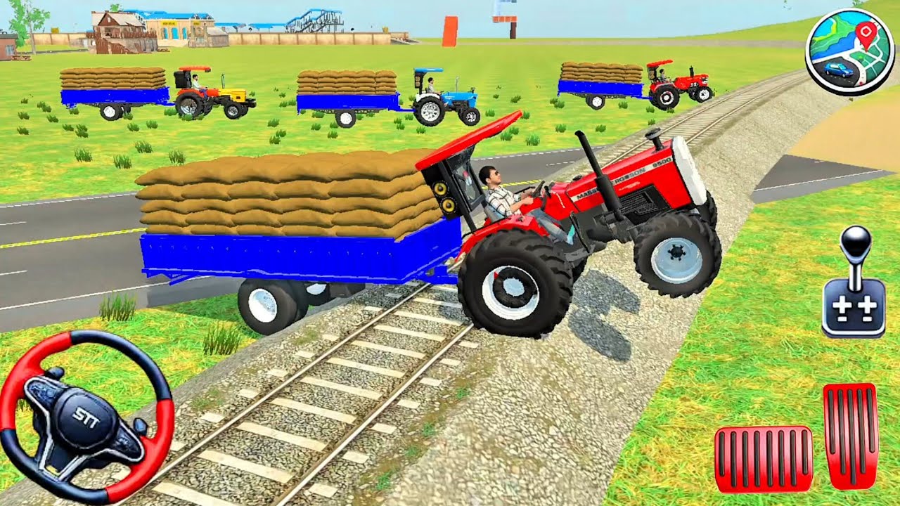 🎮💥 Drive tractors in Mud and Pull trolley from railway track in game 🎮🎯 #tractorgame #gamingvideo 
