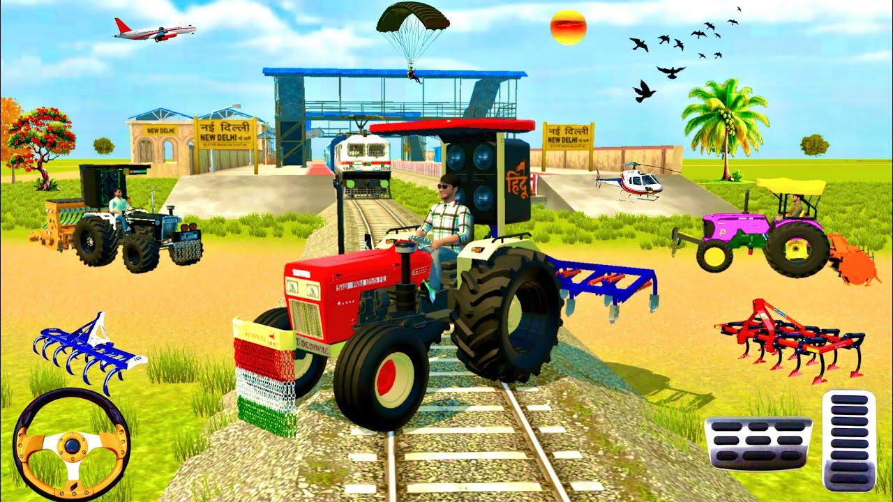 🚜SWARAJ🚜//JHONDEERE🚜//FOORD TACTUR RAILWAY 🚂 FARMING🥭3D GAMING VIDEO #viralvideo #trending 