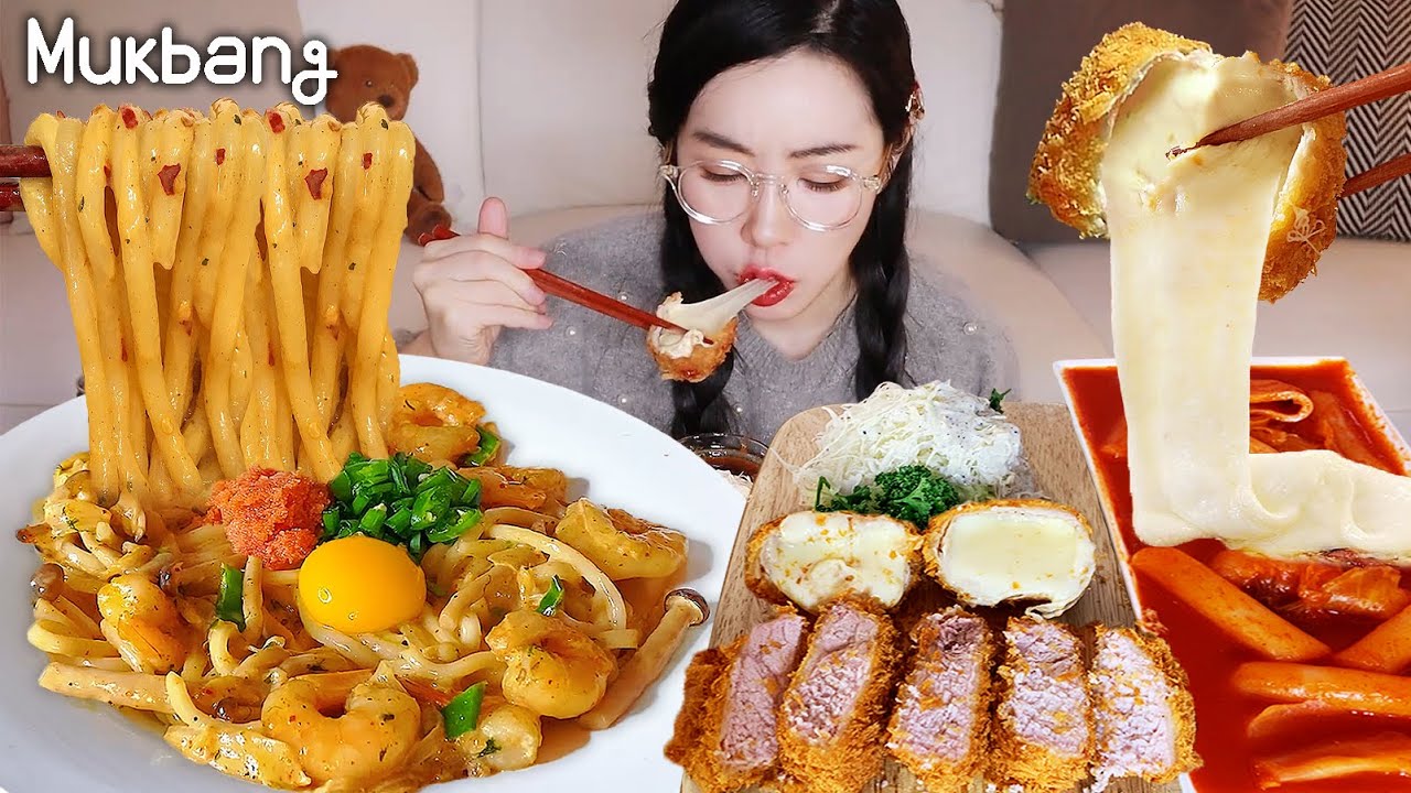 투움바 파스타 보다 맛있는 명란크림우동+치즈돈까스+떡볶이 먹방pollac egg cream cheese pasta+cheese pork cutlet+tteokboki mukbang