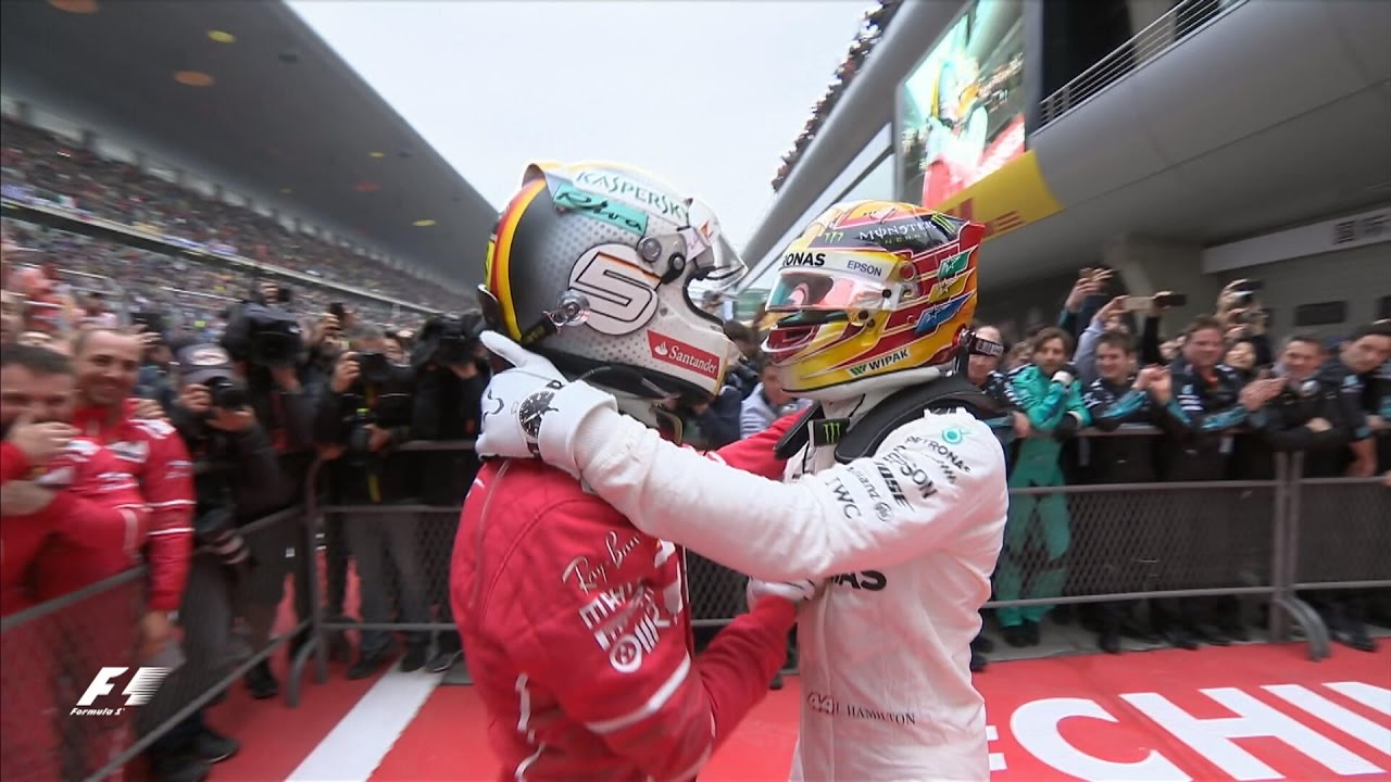 F1 2017 Chinese GP | Sebastian Vettel and Lewis Hamilton in parc ferme after the race