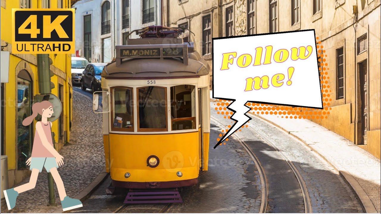 [4K] Walking Lisbon tram 28 tracks, entire line Martim Moniz to Prazeres