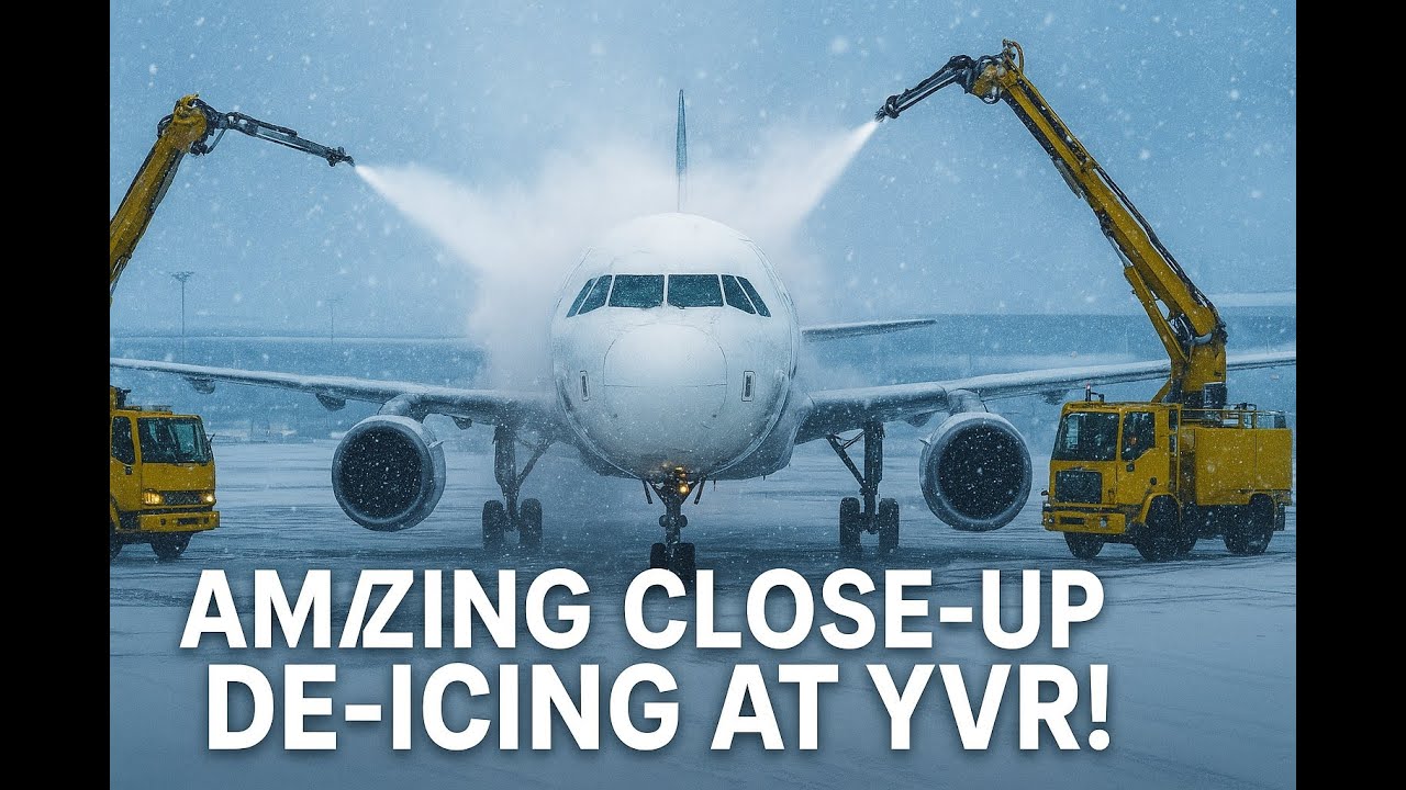 Amazing Close-Up De-Icing at Vancouver YVR Airport | Heavy Snow 4K Winter Operations