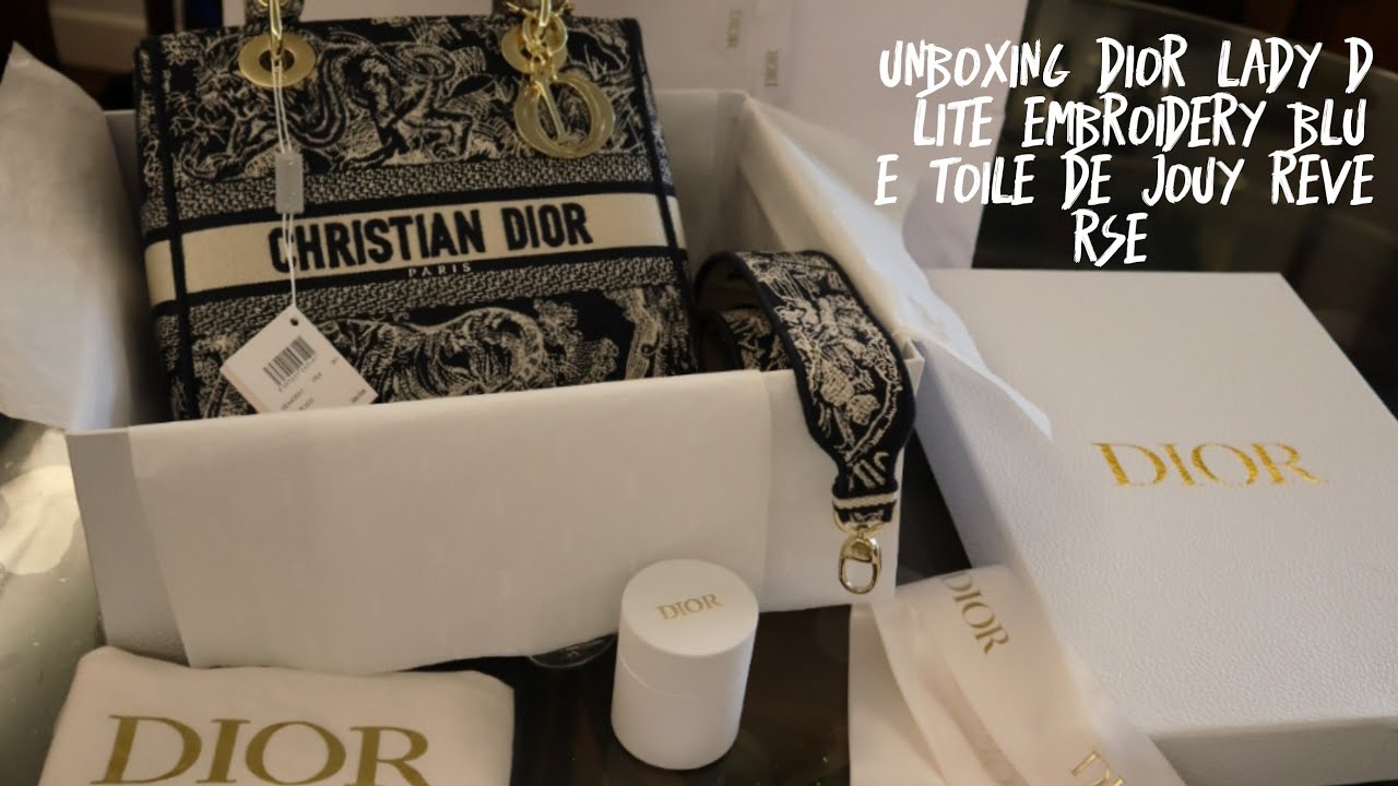 Unboxing Dior lady D lite embroidery blue toile de jouy reverse