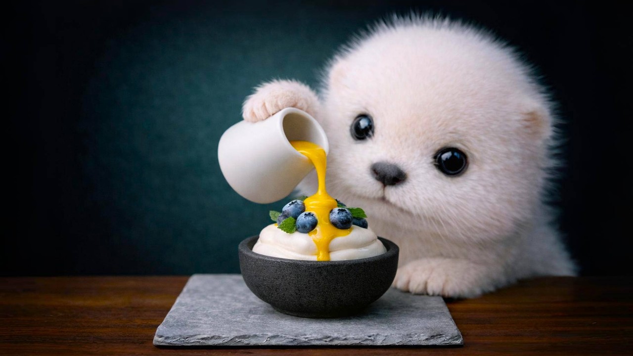 [ASMR] Terry The White Baby Otter Makes a Pavlova 🍋