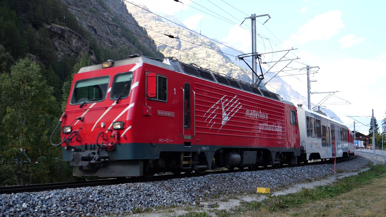 [4K] Matterhorn Gotthard Bahn spotting at Tasch, Switzerland