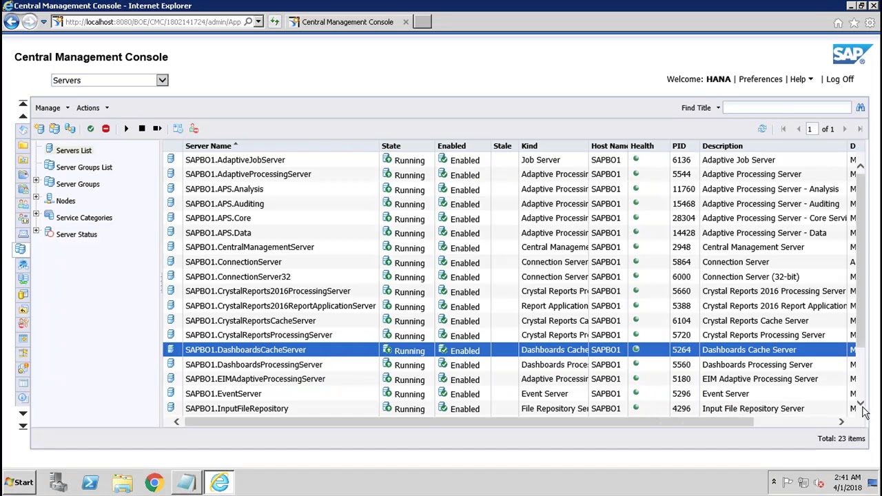 SAP BO Administration - Servers