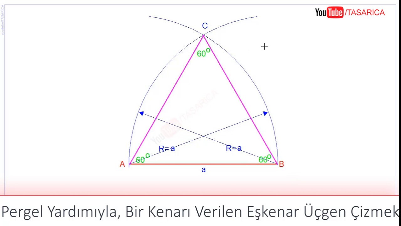 14- Pergel Yardımıyla, Bir Kenarı Verilen Eşkenar Üçgen Çizmek►Renkli Teknik Resim