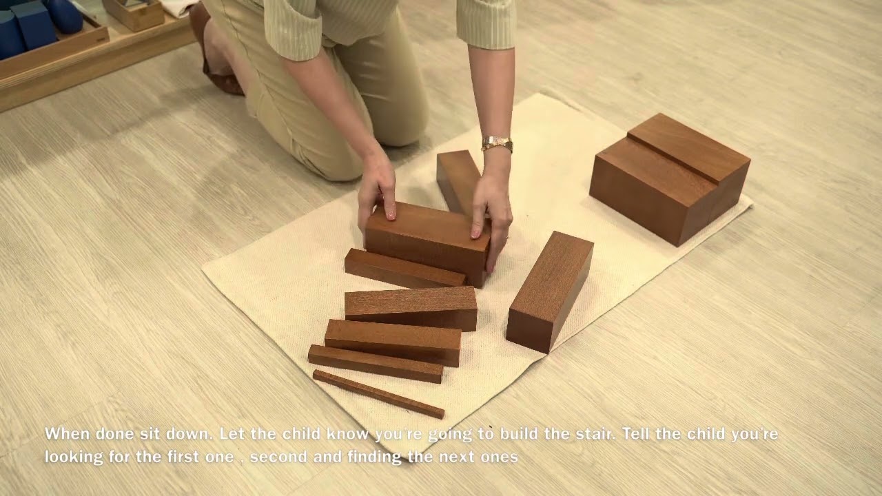 Sensorial Montessori lesson on the Brown Stair using the AMI approach