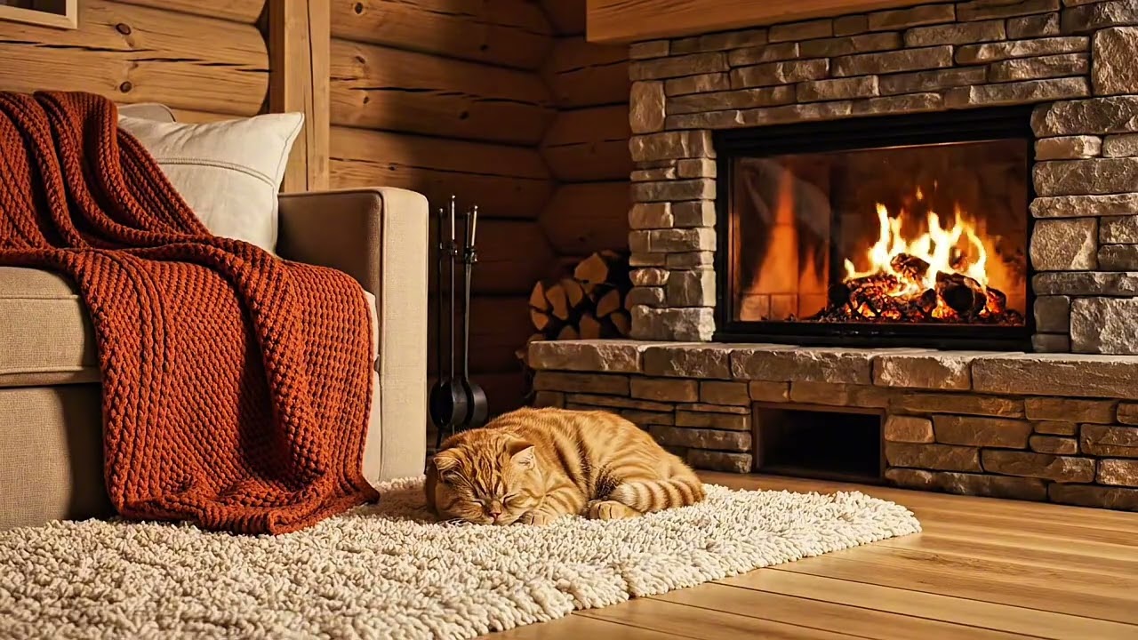 Cozy Fireplace & Purring Cat Sounds for Deep Sleep