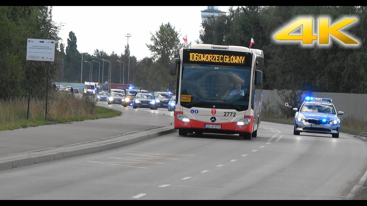 Przejazd kolumny SOP z prezydentem wracającym z uroczystości na Westerplatte.
