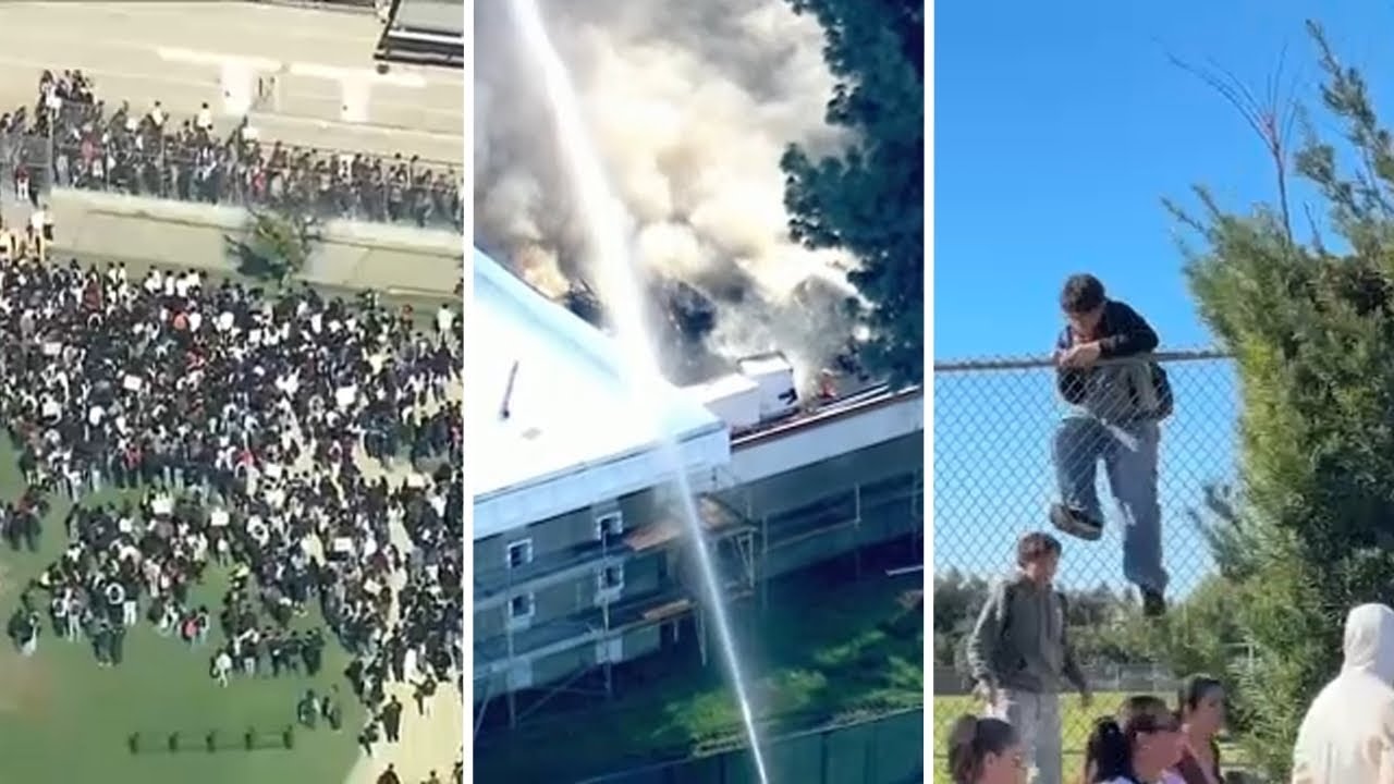 Students scale fence amid chaos after fire erupts at LA school