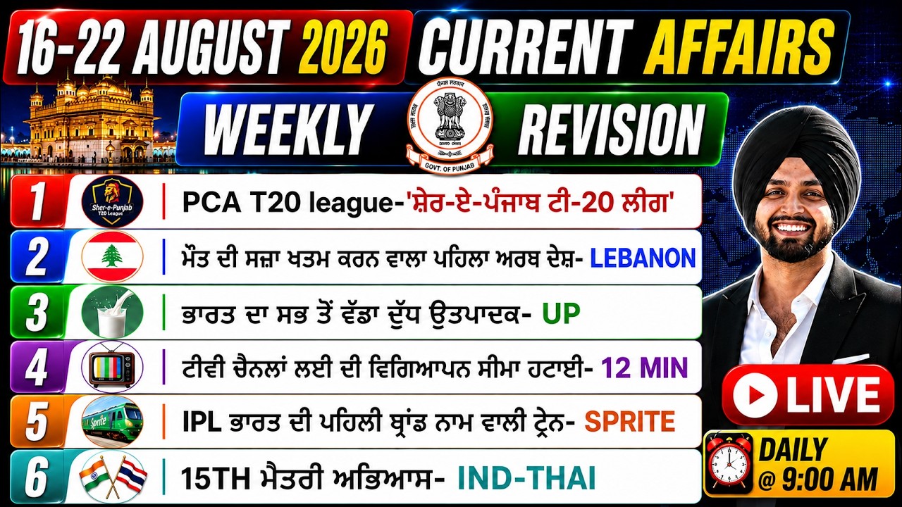 Weekly Current Affairs 2026 | 16 to 22 August Current Affairs | Weekly Current Affairs by Gagan Sir