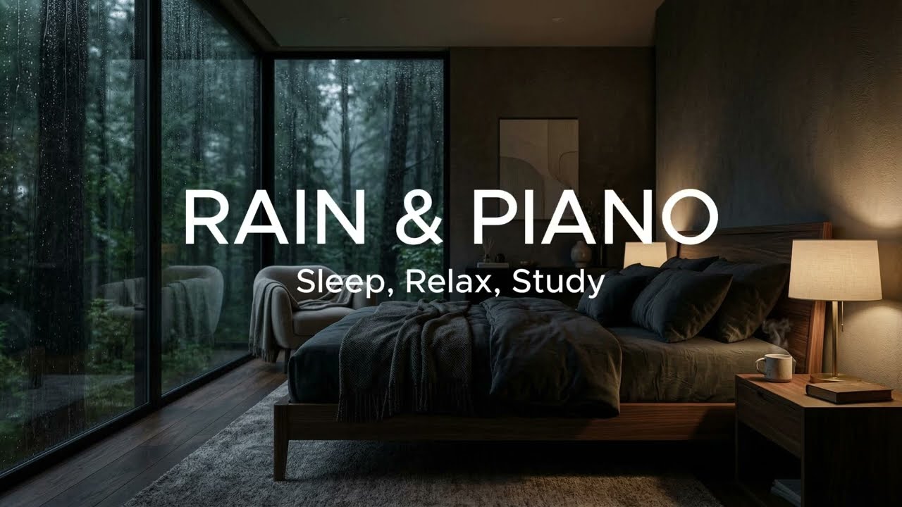 Midnight Rain 🌧️ & Soft Piano — Sleep, Relax, Study