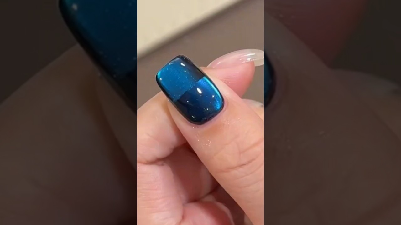 Tutorial double cat eye blue nail art 