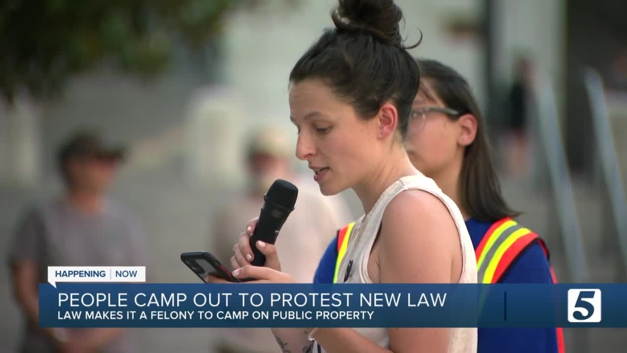 Protesters rally overnight in Nashville about camping on public property law