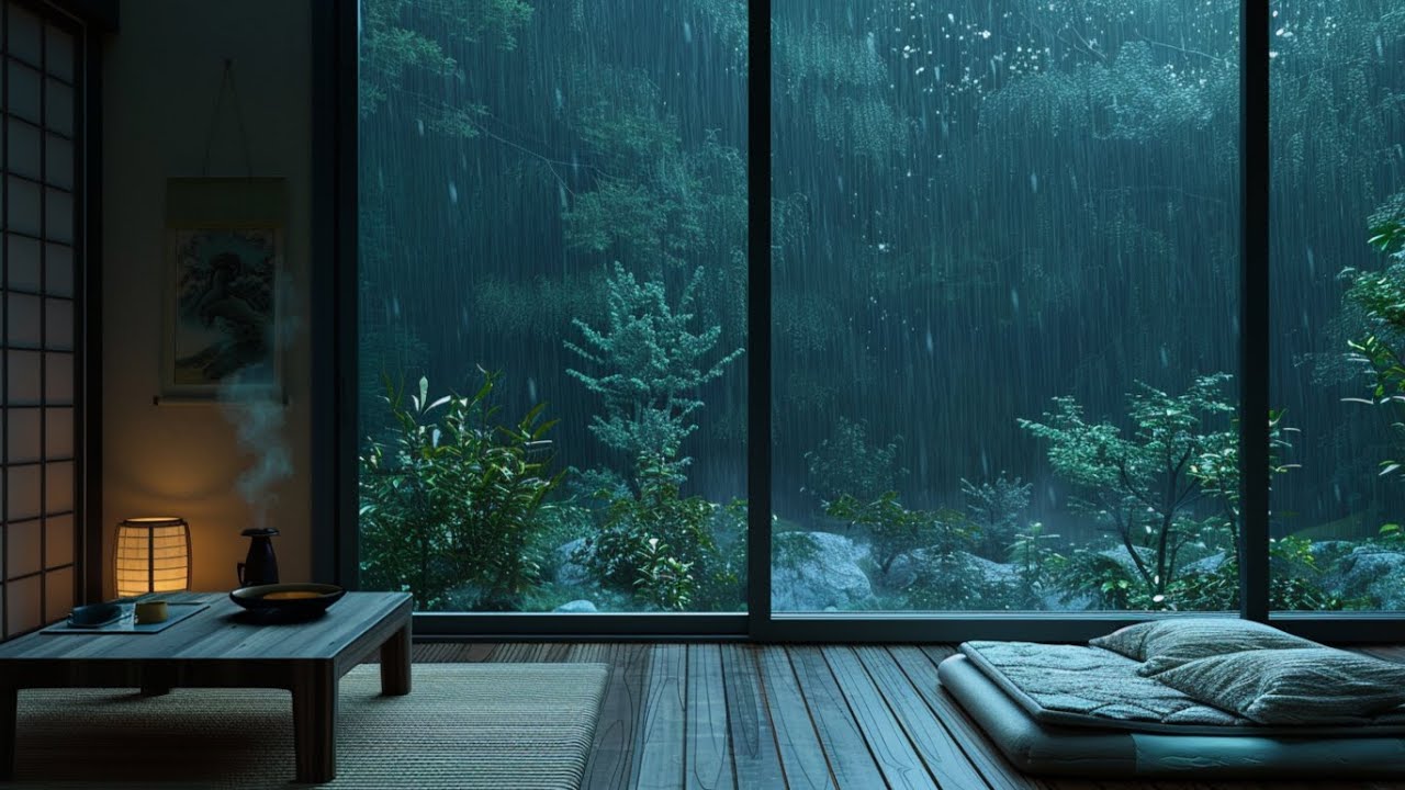 Cozy Winter Rainfall in a Dark Bedroom 🌧 (No Ads) | Relaxing Forest Cabin Sleep Ambience