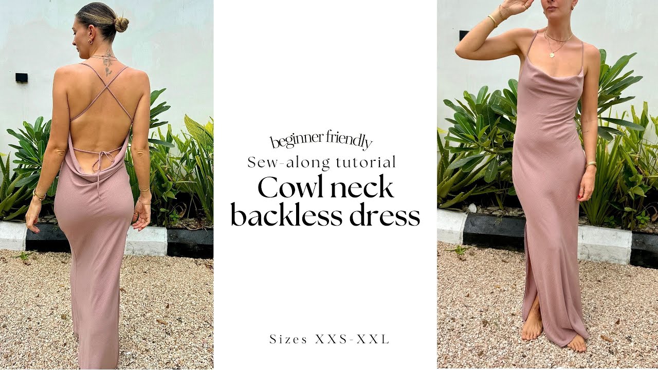 Cowl neck bias dress sewing pattern | Backless | Beginner friendly sew-along tutorial