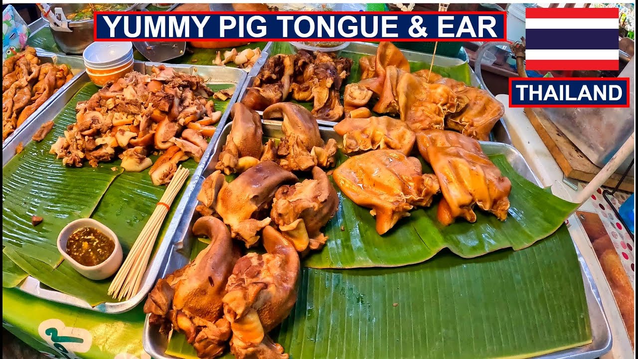 Yummy Pig Tongue and Ear in Taling Chan Floating Market, Bangkok Thailand 🇹🇭