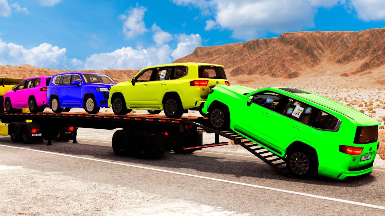 Flatbed Truck Mcqueen | Transportation with Truck - Pothole vs Car # 7- BeamNG.Drive