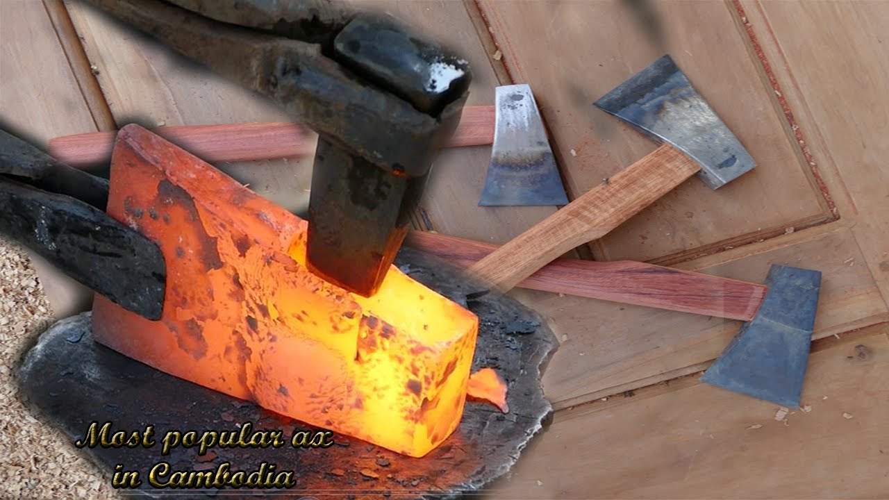 Making Cambodia's most popular ax by blacksmiths and carpenter