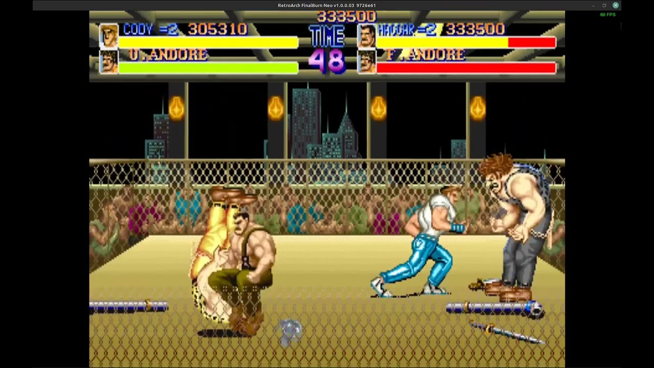 Haggar i Cody against three Andores