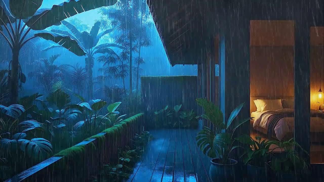 Calming Steady Rain To Sleep Peacefully In Tropical Quiet Cabin 🌧️