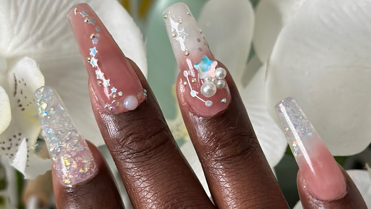 My “Galactic Glitter Garden" POLYGEL NAILS | "LAZY GIRL" METHOD! Using TIPEX instant APEX Nails