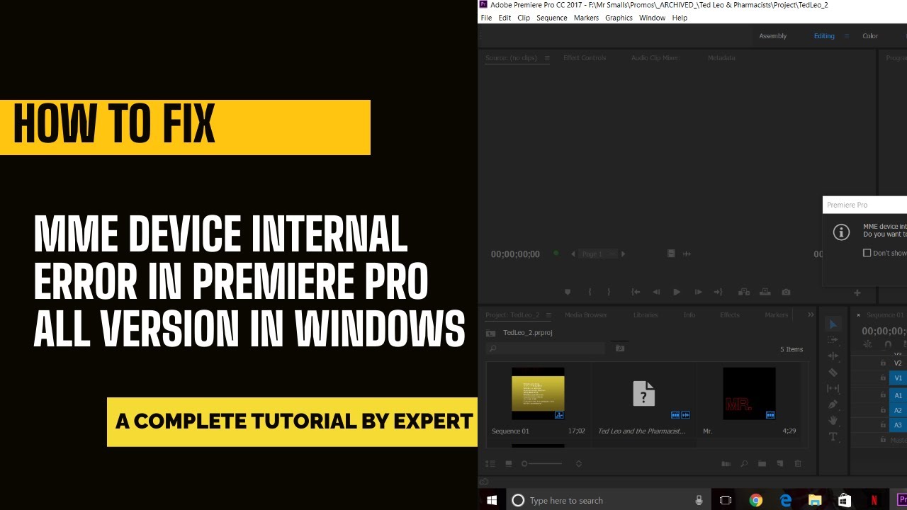 How to fix MME device internal error in Premiere pro cc  | 3 Minutes Fix