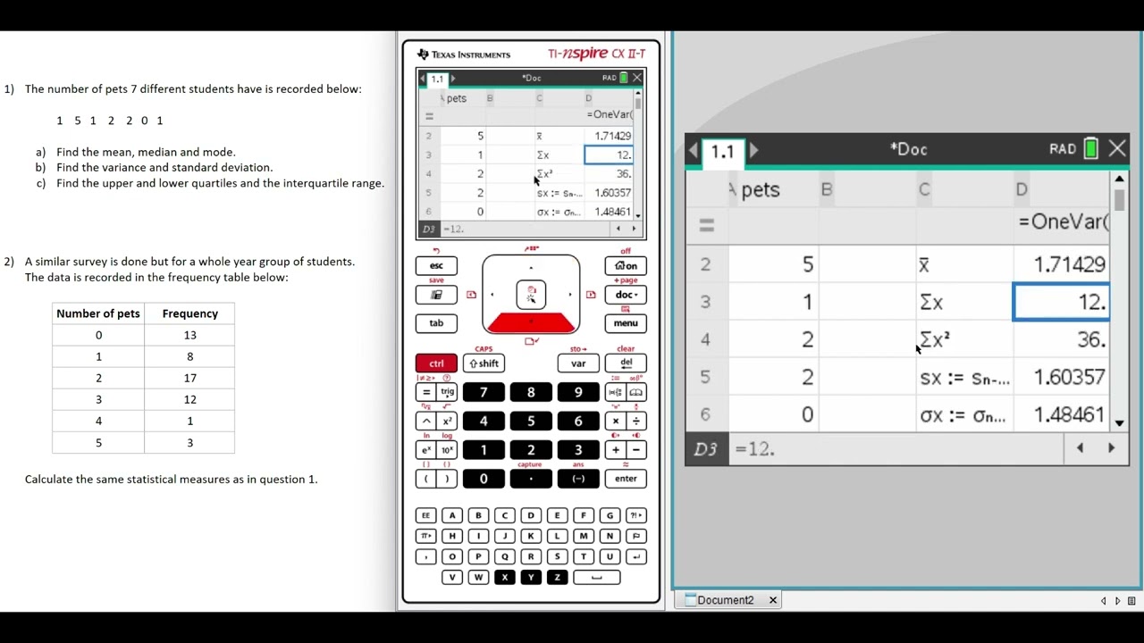 Calculator skills: Basic statistics on TI Nspire GDC