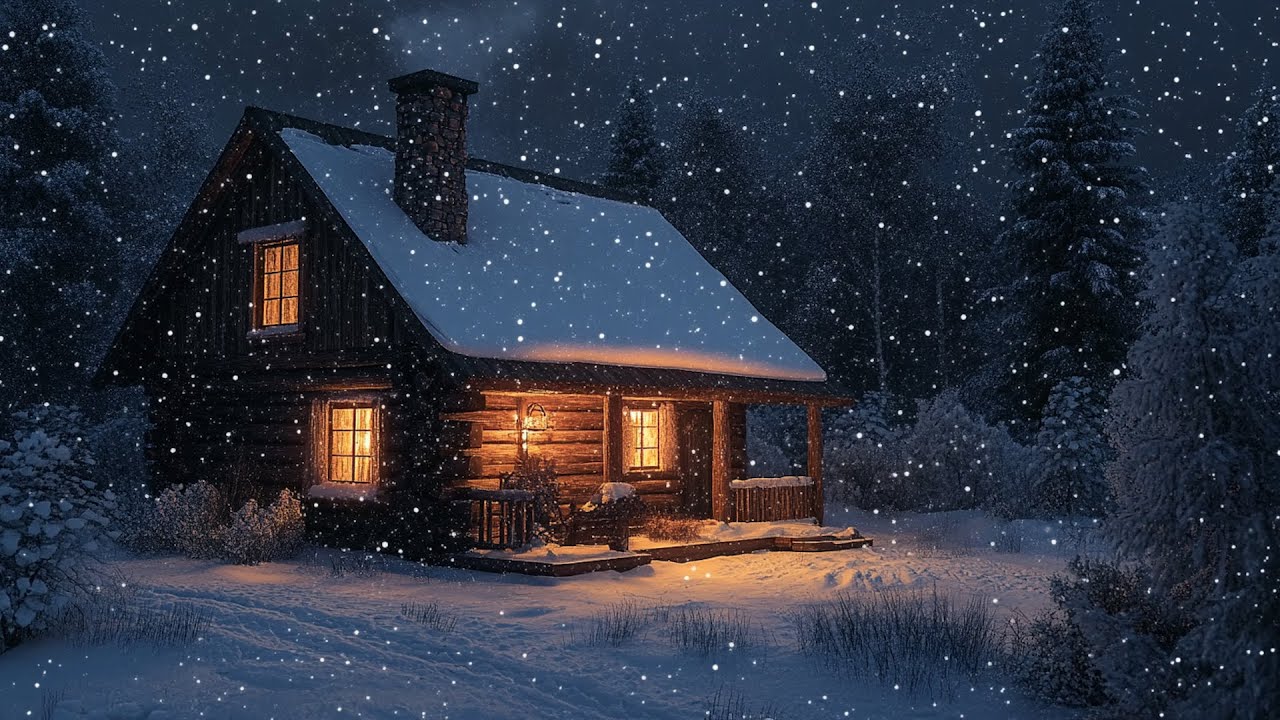 Winter Cabin Ambience ❄️ Snowy Forest View & Crackling Fireplace for Deep Sleep