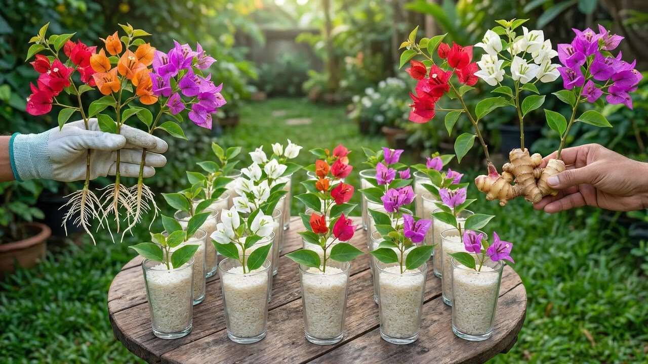 Stick bougainvillea cuttings into a cup of rice! What surprising thing happened