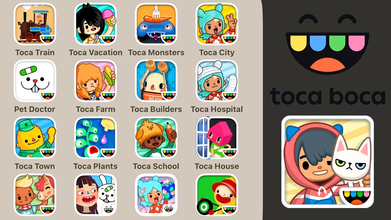 Toca Boca 38 Games: Toca Train,Toca Life Vacation,Toca Kitchen Monsters,Toca Boca World,Hair Salon 4