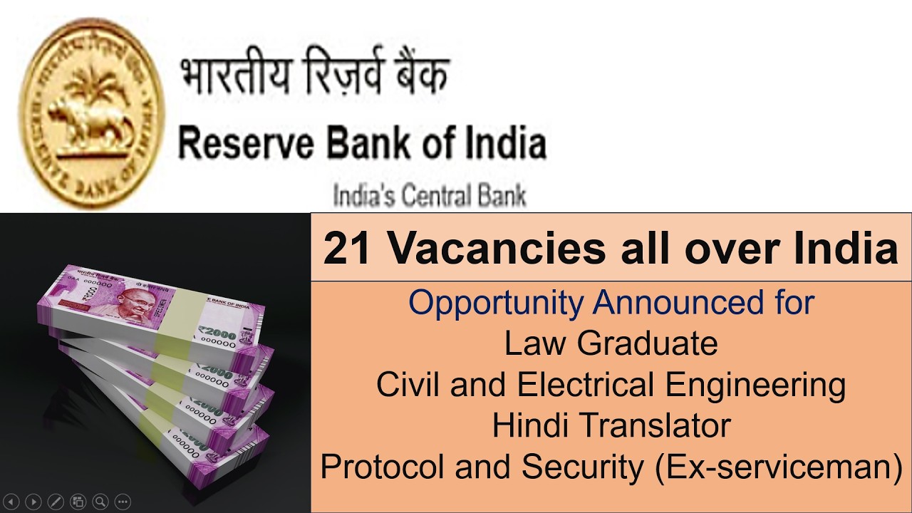 Reserve Bank of India | Opportunity for Law, Engineering, Hindi Translator, Protocol & Security |