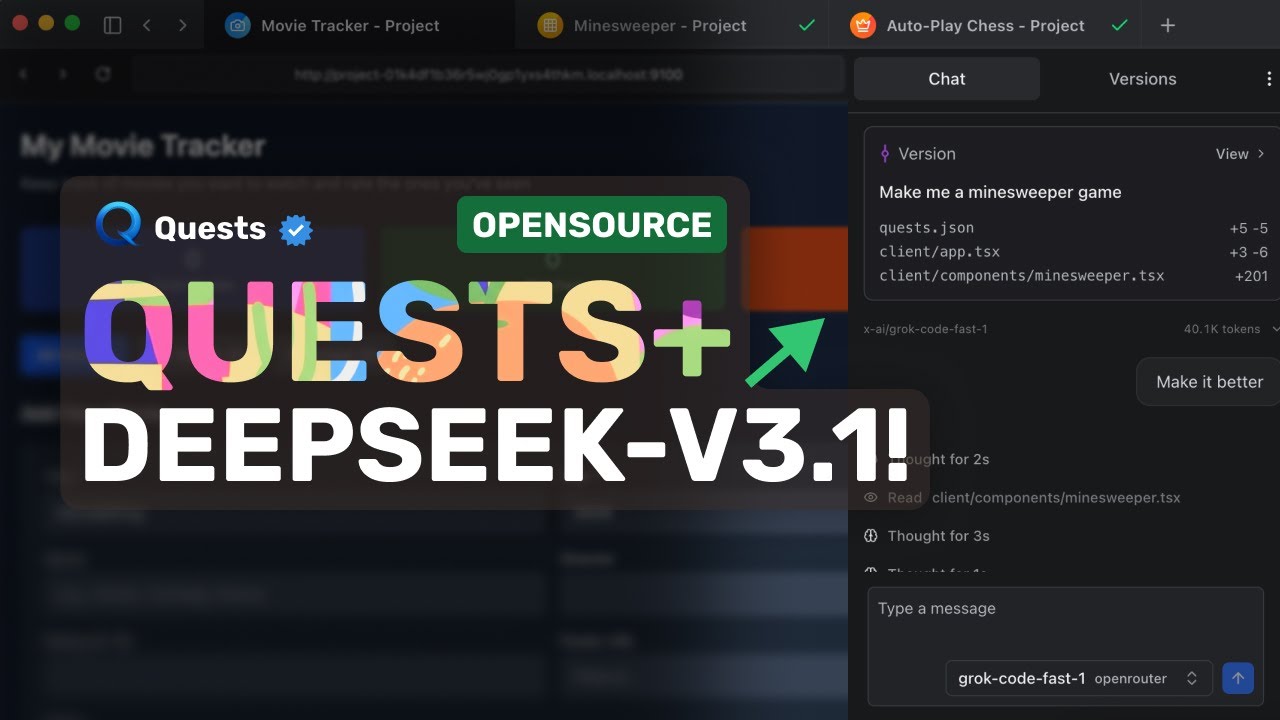 Quests + Deepseek V3.1 Free API: Bye Bolt & Lovable! The BEST OPENSOURCE Alternative!