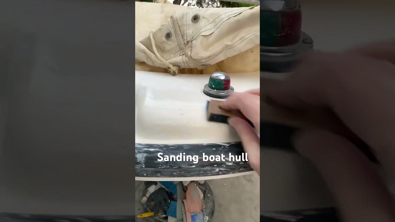 Sanding boat hull gelcoat with 150 grit sandpaper Boston Whaler spidercracks #boatrestoration